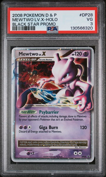 2008 Pokemon Diamond and Pearl Black Star Promo Holo Mewtwo Lv X #DP28 PSA 3