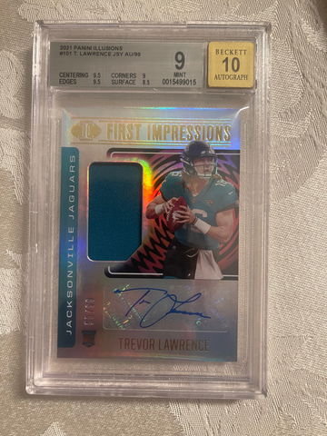 2021 Panini Illusions Trevor Lawrence BGS 9 Auto 10 Jersey 55/99