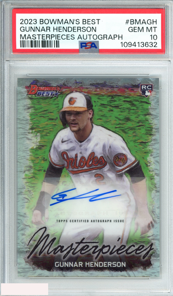 2023 BOWMANS BEST GUNNAR HENDERSON #BMAGH MASTERPIECES AUTO 70 OF 99 RCPSA 10