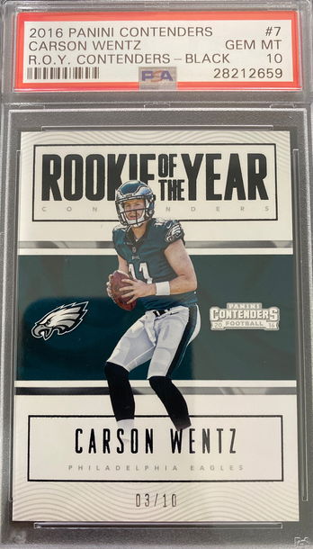 Carson Wentz 2016 Contenders Rookie of the Year Black SP /10 SP PSA 10