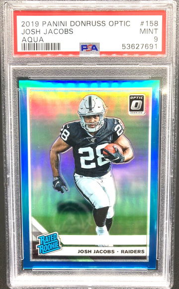 2019 Donruss Optic #158 Josh Jacobs Rated Rookie Aqua #/299 *PSA 9 MINT* Low Pop
