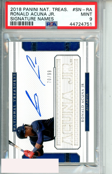 2018 PANINI NATL TREASURES SIGNATURE NAMES RONALD ACUNA JR  #SN-RA PSA 9 MINT