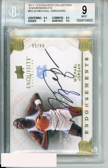 2011-12 UD EXQUISITE COLL ENDORSEMENTS MICHAEL JORDAN #EEJO 4 OF 50 BGS 9 AUTO 9