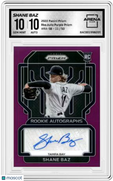 2022 Panini Prizm Shane Baz #RA-SB Purple /50 Auto RC Arena Club 10 Auto 10
