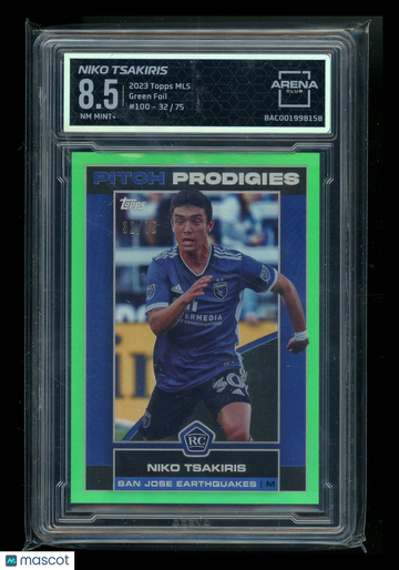 2023 Topps MLS Green Foil Niko Tsakiris #100 /75 RC Arena Club 8.5