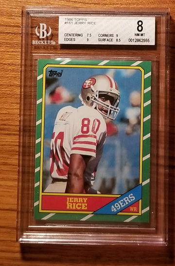 1986 topps jerry rice rookie rc #161 bgs 8 near mint