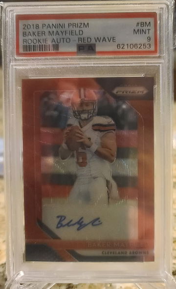 2018 Prizm Baker Mayfield Rookie Auto Red Wave 