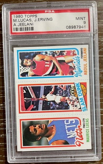 1980 Topps Julius Erving (Dr. J) Slam Dunk, Maurice Lucas, & Abdul Jeelani PSA 9