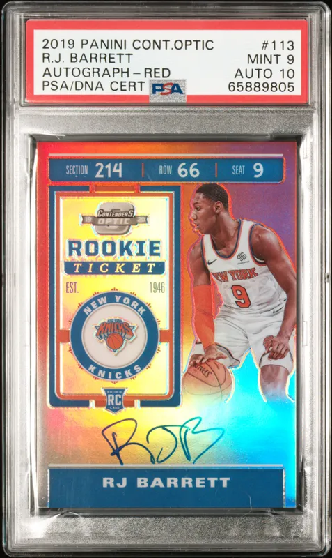 RJ Barrett 2019 Contenders Optic On-Card Rookie Autograph Red /149 PSA 9/Auto 10