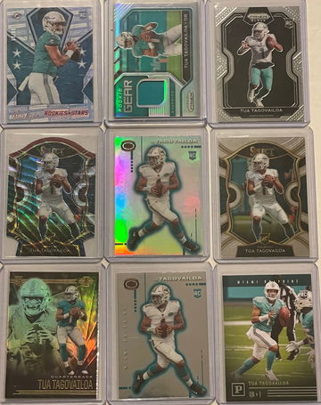 2020 and 2021 Tua Tagolvailoa Rookie and second year 17 card lot! Miami Dolphins