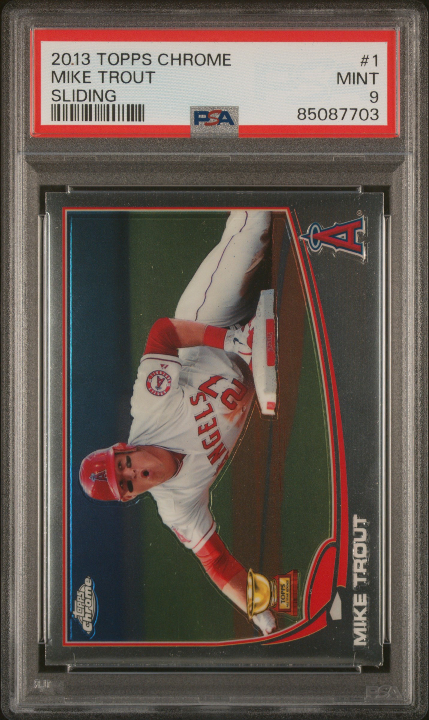 Mike Trout 2013 Topps Chrome #1 Sliding PSA 9