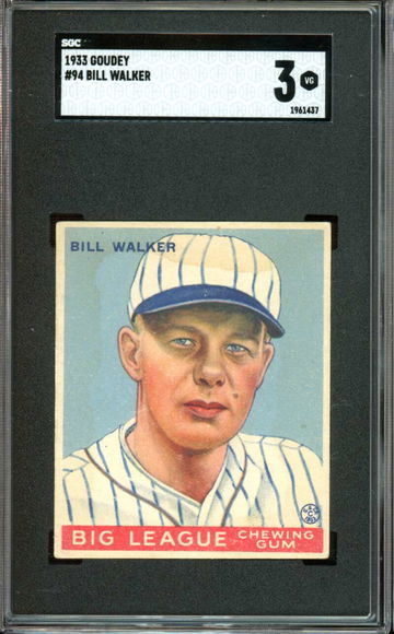 1933 Goudey #94 Bill Walker RC/Rookie Cardinals SGC 3 VG