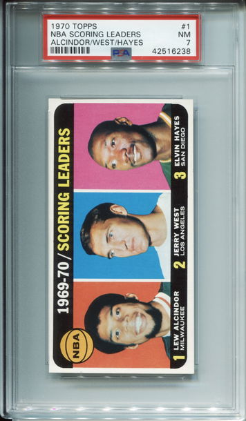 1970 Topps #1 Scoting Leaders Lew Alcindor Jerry West Elvin Hayes PSA 7