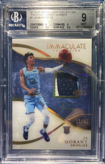 Ja Morant Rookie Card Patch—10/12—2019 Immaculate Jersey Number Collection Mint 9