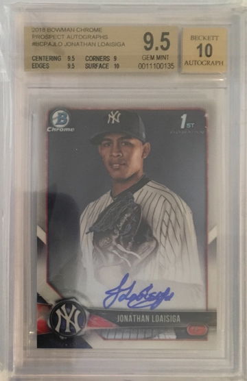 2018 BCP Jonathon Loaisiga BGS 9.5/10 Auto 