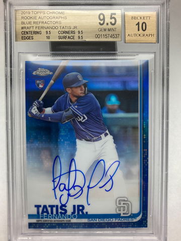 2019 Topps Chrome Rookie Auto Blue Refractor Fernando Tatis Jr BGS 9.5/10 True Gem*