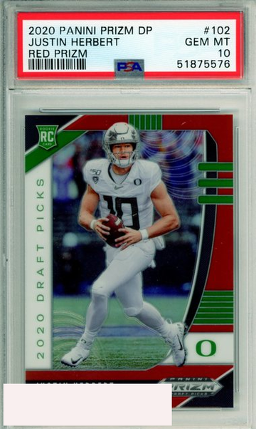 2020 PANINI PRIZM DRAFT PICKS JUSTIN HERBERT #102 RED PRIZM ROOKIE PSA 10 GEM MT