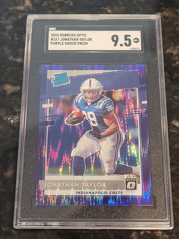 2020 Donruss Optic Jonathan Taylor PRIZM Purple Shock SGC 9.5
