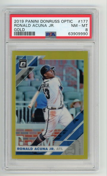💎🔥 2019 OPTIC Ronald Acuna JR. GOLD Prizm 4/10 #177 GOLD Refractor PSA 8 🏆📈