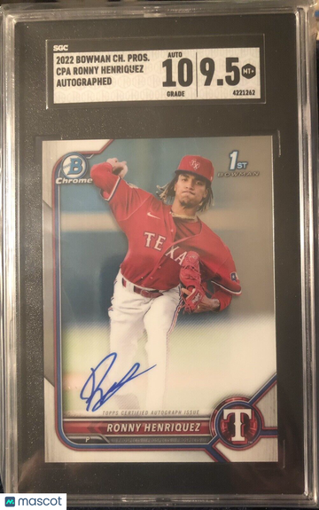Ronny Henriquez 2022 Bowman Chrome 1st Pros. Auto SGC 9.5 #CPA-RH Texas Rangers