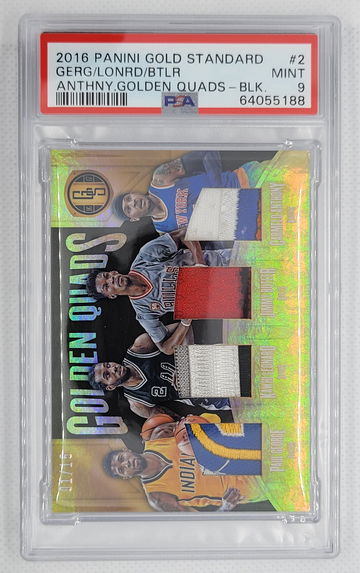 KAWHI LEONARD PAUL GEORGE BUTLER CARMELO 2016 Panini Gold Standard Golden Quads Black Patch 1/15 MINT PSA 9 Clippers