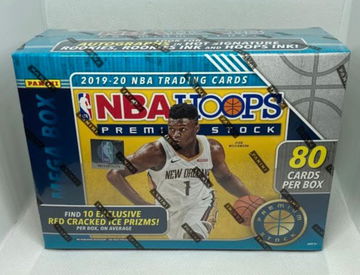 2019-20 NBA Hoops Premium Stock Sealed Blue Mega Box Red Cracked Ice Prizms 