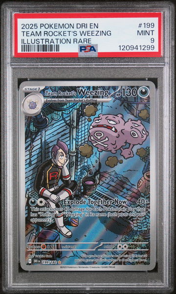2025 Pokemon Scarlet and Violet Destined Rivals Illustration Rare Team Rocket's Weezing #199 PSA 9