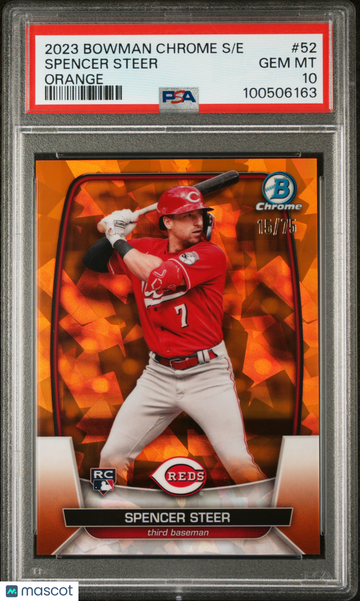 2023 Bowman Chrome Sapphire Edition Spencer Steer #52 Orange /75 PSA 10
