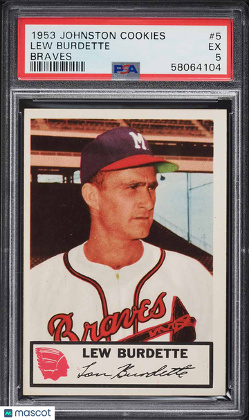 1953 Johnston Cookies Braves Baseball Lew Burdette #5 Braves PSA 5