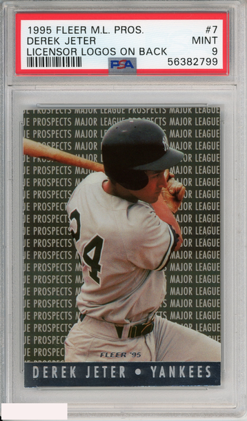1995 FLEER M.L. PROS. DEREK JETER #7 LICENSOR LOGOS ON BACK YANKEES HOF PSA 9