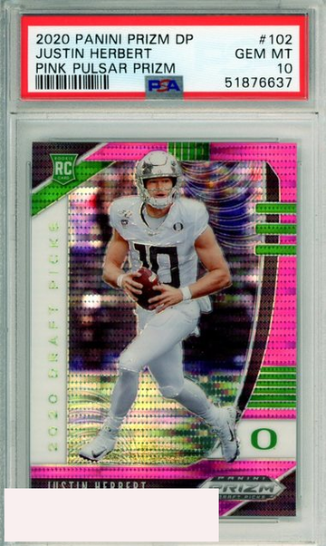 2020 PANINI PRIZM DP JUSTIN HERBERT #102 PINK PULSAR PRIZM ROOKIE PSA 10 GEM MT