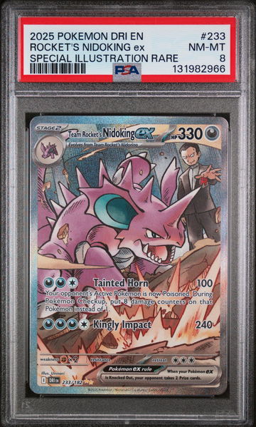 2025 Pokemon Destined Rivals Special Illustration Rare Team Rocket's Nidoking Ex #233 PSA 8