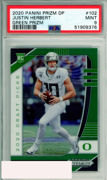 2020 PANINI PRIZM DP JUSTIN HERBERT #102 SILVER PRIZM ROOKIE CHARGERS PSA 9 MINT