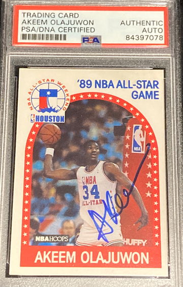1989 NBA Hoops 178 Akeem Olajuwon authentic auto Houston Rockets