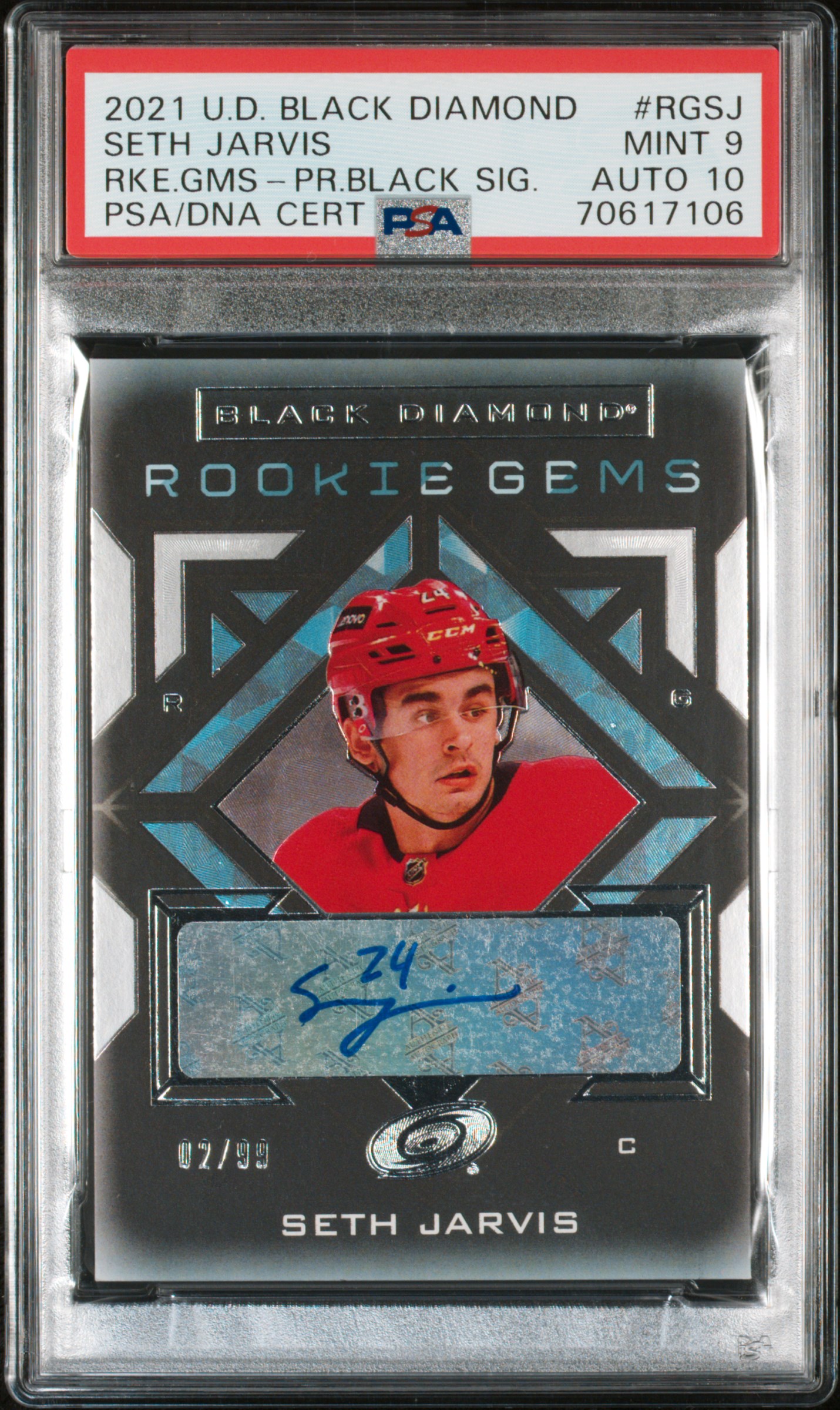 2021 Upper Deck Black Diamond Rookie Gems Seth Jarvis PSA 9 POP 1!