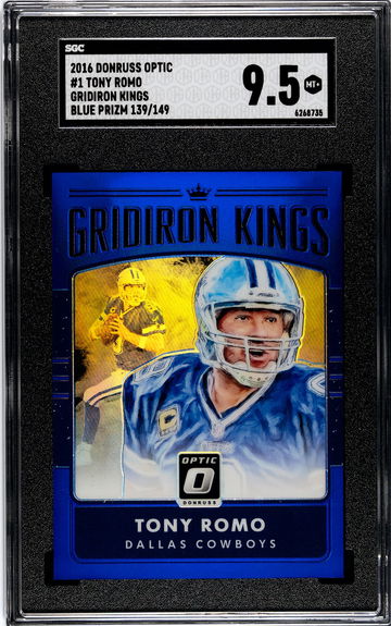 Tony Romo 2016 Donruss Optic SGC 9.5 #1 Blue Prizm 139/149 Gridiron Kings Dallas Cowboys