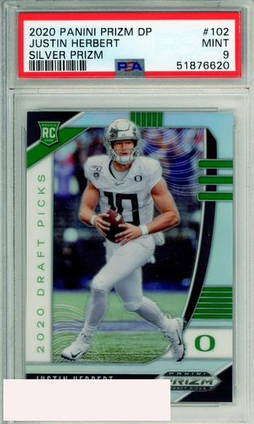 2020 PANINI PRIZM DRAFT PICKS JUSTIN HERBERT #102 SILVER PRIZM ROOKIE PSA 9 MINT