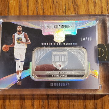 2019-20 Panini Eminence Kevin Durant .999 1 Troy Oz Silver Bullion 10/10 Warriors 2018 Champions Block Card