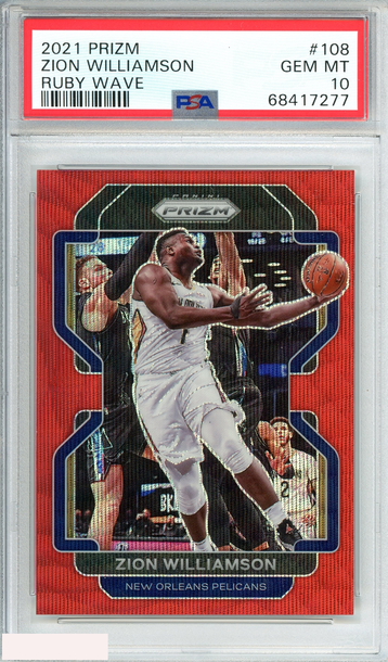 2021 PANINI PRIZM ZION WILLIAMSON #108 RUBY WAVE PELICANS PSA 10 GEM MT