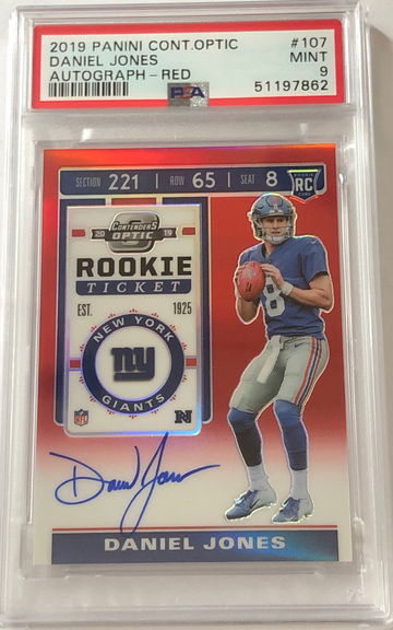 Daniel Jones 2019 Panini Optic Contenders Auto Red /199 PSA 9