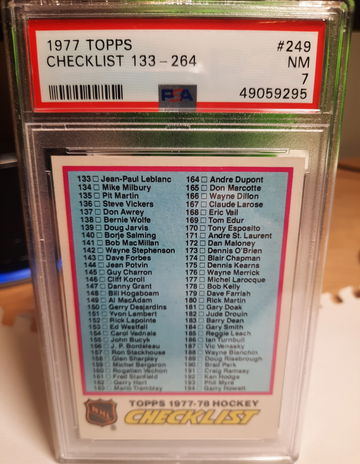 1977 Topps Hockey #249 PSA 7 Checklist Centered 