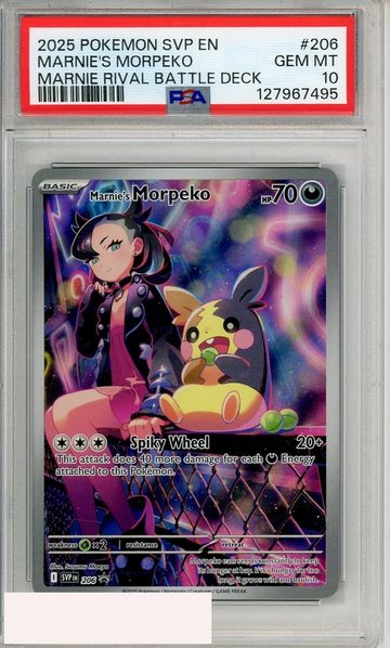 2025 PKMN SVP EN-SV BSP MARNIES MORPEKO #206 MARNIE RIVAL BATTLE DECK PSA 10