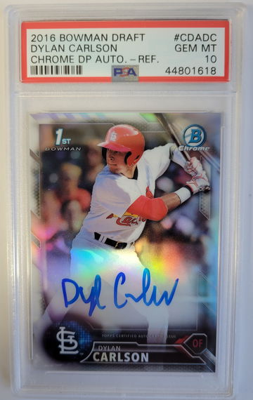 2016 Bowman Chrome Auto Refractor Dylan Carlson psa 10