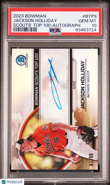 2023 Bowman Scouts' Top 100 Jackson Holliday #BTP9 Autograph PSA 10