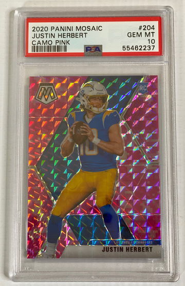 2020 Panini Mosaic Justin Herbert Camo Pink PSA 10 Gem Mint