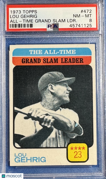 1973 Topps Lou Gehrig #472 All Time Grand Slam LDR. PSA 8