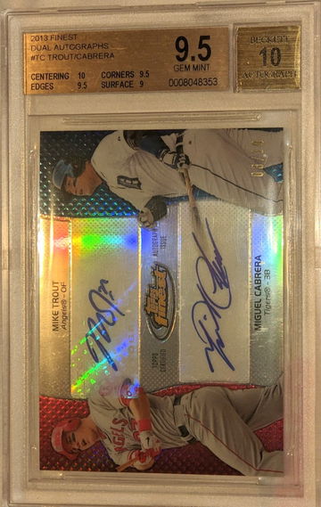 2013 Topps Finest Mike Trout Miguel Cabrera Dual Auto 3/10 BGS 9.5 