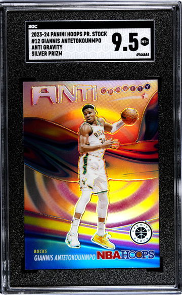 2023-24 Panini Hoops Premium Stock #12 Giannis Antetokounmpo Anti Gravity Silver Prizm SGC 9.5