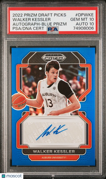 2022 Prizm Draft Picks Walker Kessler #DPWKE Blue Rookie PSA 10 Panini Authentic Auto 10