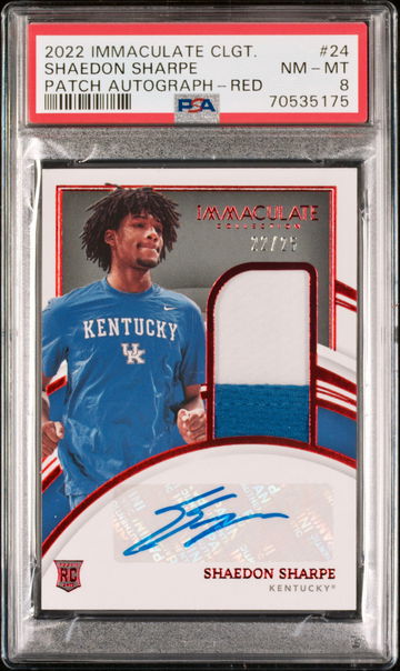 2022 Panini Immaculate Collegiate Red Shaedon Sharpe RPA RC Patch AUTO /25 PSA 8 NM-MT Kentucky